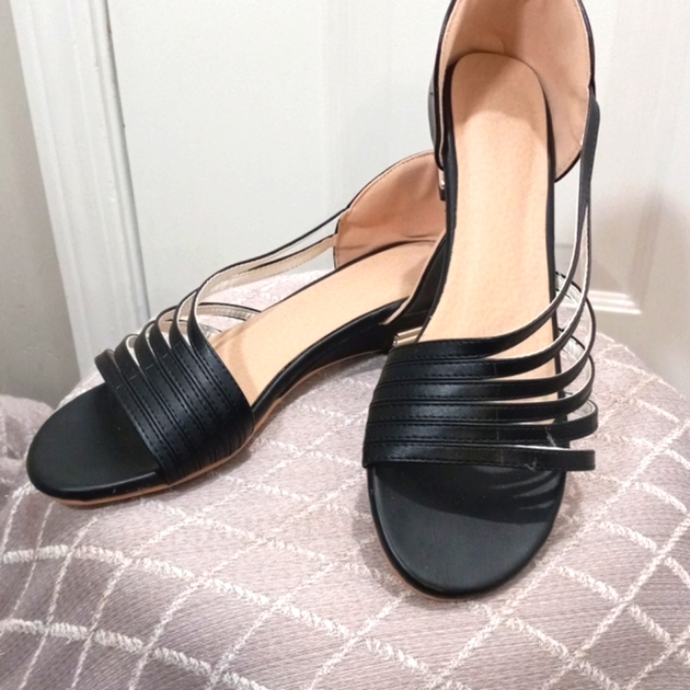GaloRegalo Sz 41 or 9.5 US. Flats with cross overs on one side and gold on heels